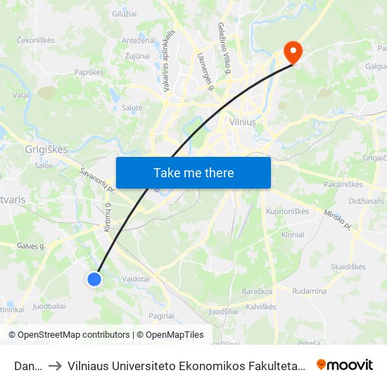 Daniliškės to Vilniaus Universiteto Ekonomikos Fakultetas | Vilnius University Faculty of Economics map