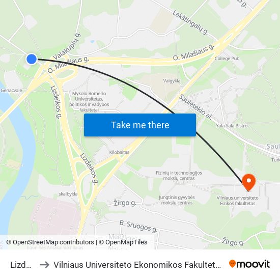 Lizdeikos St. to Vilniaus Universiteto Ekonomikos Fakultetas | Vilnius University Faculty of Economics map