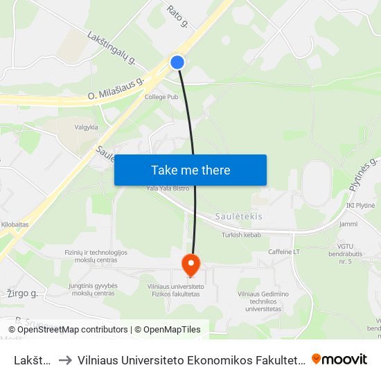 Lakštingalų St. to Vilniaus Universiteto Ekonomikos Fakultetas | Vilnius University Faculty of Economics map