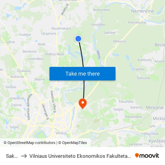 Sakališkės to Vilniaus Universiteto Ekonomikos Fakultetas | Vilnius University Faculty of Economics map