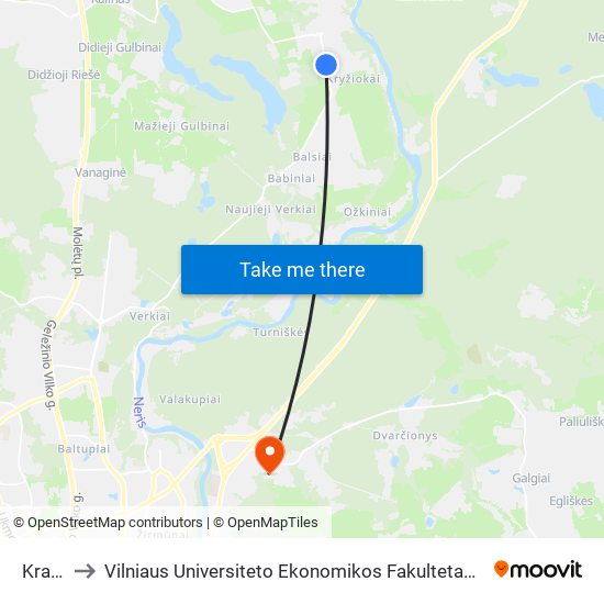 Krakiškės to Vilniaus Universiteto Ekonomikos Fakultetas | Vilnius University Faculty of Economics map