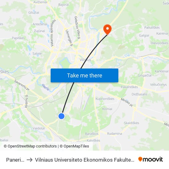 Panerių Miškas to Vilniaus Universiteto Ekonomikos Fakultetas | Vilnius University Faculty of Economics map