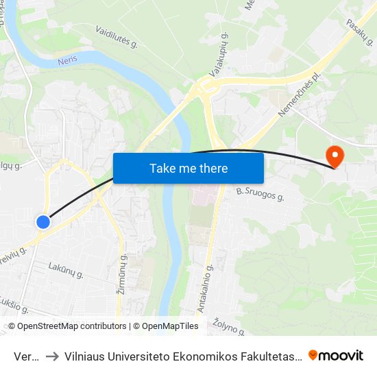 Verkių St. to Vilniaus Universiteto Ekonomikos Fakultetas | Vilnius University Faculty of Economics map