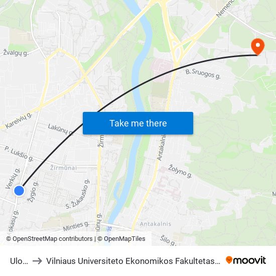 Ulonų St. to Vilniaus Universiteto Ekonomikos Fakultetas | Vilnius University Faculty of Economics map