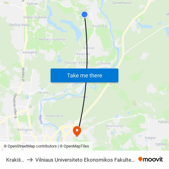 Krakiškių Sodai to Vilniaus Universiteto Ekonomikos Fakultetas | Vilnius University Faculty of Economics map