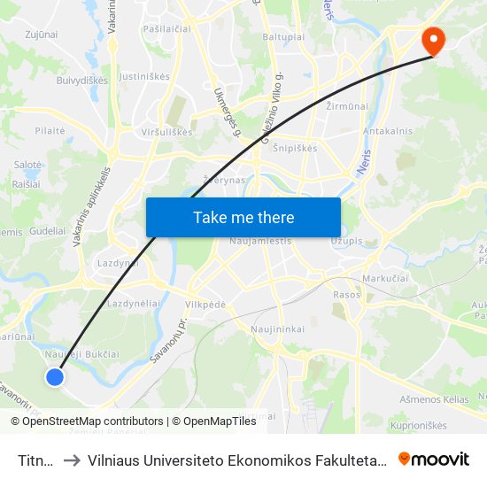 Titnago St. to Vilniaus Universiteto Ekonomikos Fakultetas | Vilnius University Faculty of Economics map