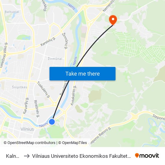Kalnų Parkas to Vilniaus Universiteto Ekonomikos Fakultetas | Vilnius University Faculty of Economics map