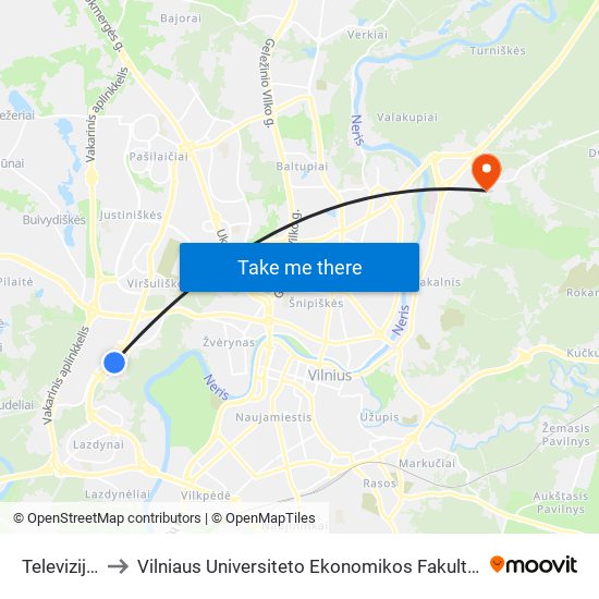 Televizijos Bokštas to Vilniaus Universiteto Ekonomikos Fakultetas | Vilnius University Faculty of Economics map