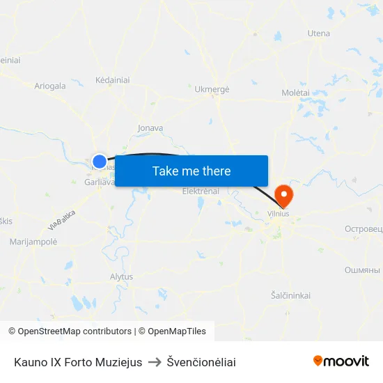 Kauno IX Forto Muziejus to Švenčionėliai map