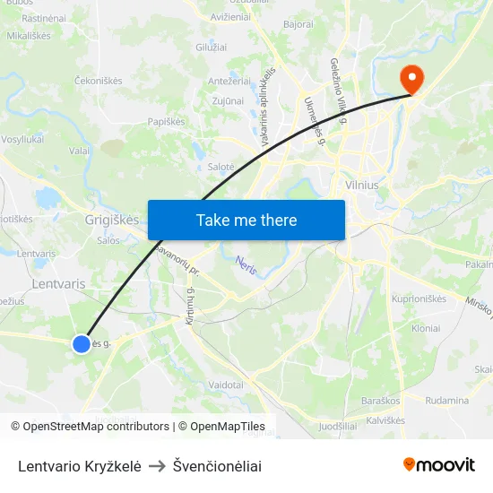 Lentvario Kryžkelė to Švenčionėliai map