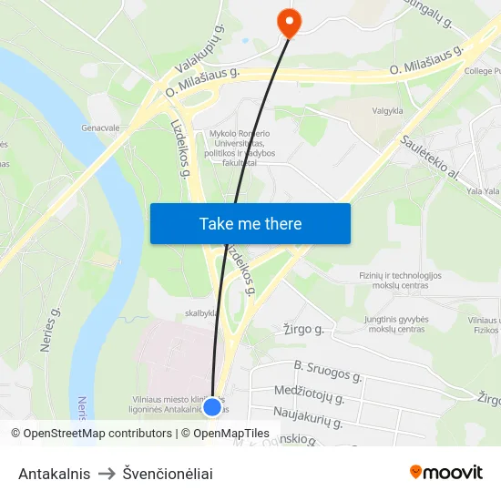 Antakalnis to Švenčionėliai map