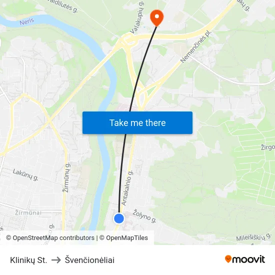 Klinikų St. to Švenčionėliai map