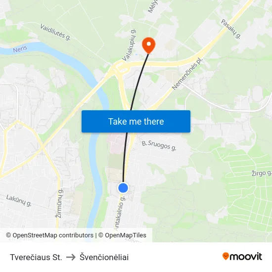Tverečiaus St. to Švenčionėliai map