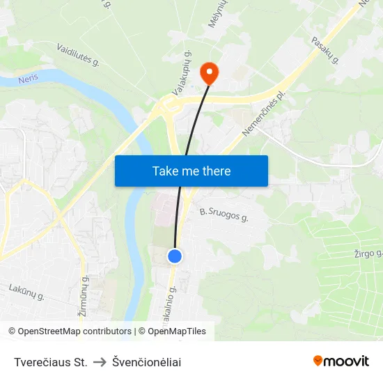 Tverečiaus St. to Švenčionėliai map
