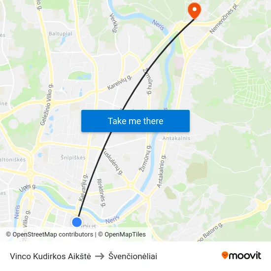 Vinco Kudirkos Aikštė to Švenčionėliai map