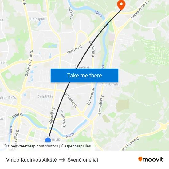 Vinco Kudirkos Aikštė to Švenčionėliai map