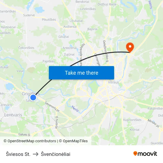 Šviesos St. to Švenčionėliai map