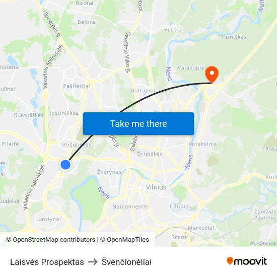 Laisvės Prospektas to Švenčionėliai map