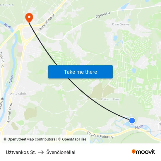 Užtvankos St. to Švenčionėliai map