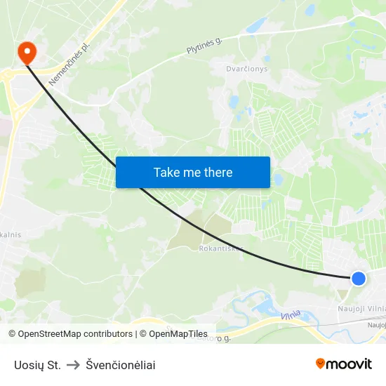 Uosių St. to Švenčionėliai map