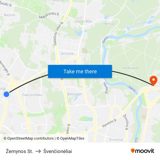 Žemynos St. to Švenčionėliai map