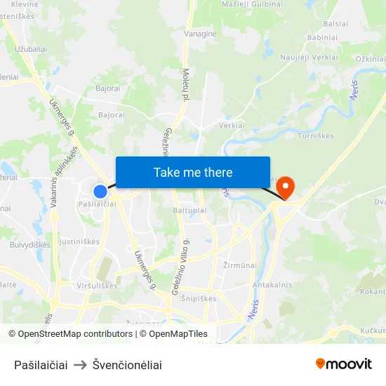 Pašilaičiai to Švenčionėliai map