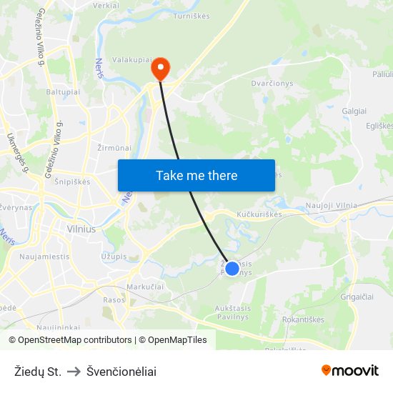 Žiedų St. to Švenčionėliai map