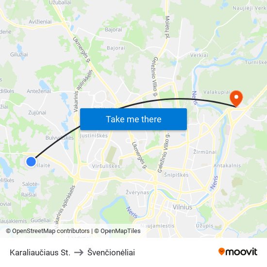 Karaliaučiaus St. to Švenčionėliai map