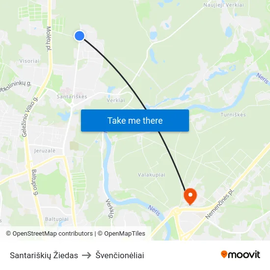 Santariškių Žiedas to Švenčionėliai map