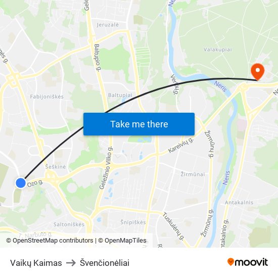 Vaikų Kaimas to Švenčionėliai map