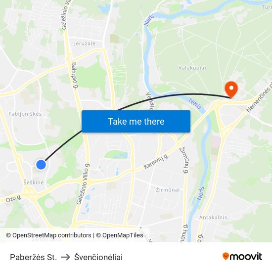 Paberžės St. to Švenčionėliai map