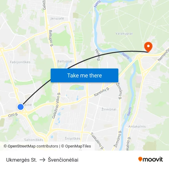 Ukmergės St. to Švenčionėliai map