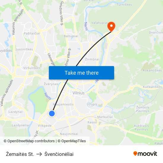 Žemaitės St. to Švenčionėliai map