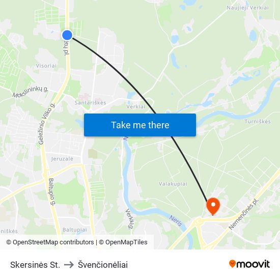 Skersinės St. to Švenčionėliai map