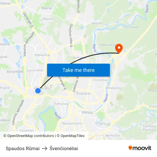 Spaudos Rūmai to Švenčionėliai map