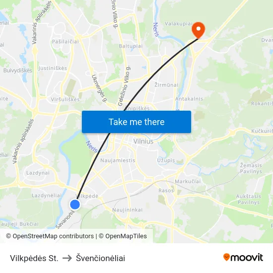 Vilkpėdės St. to Švenčionėliai map