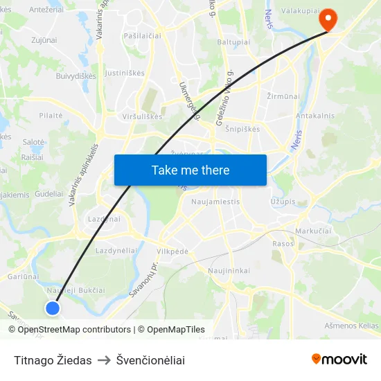 Titnago Žiedas to Švenčionėliai map