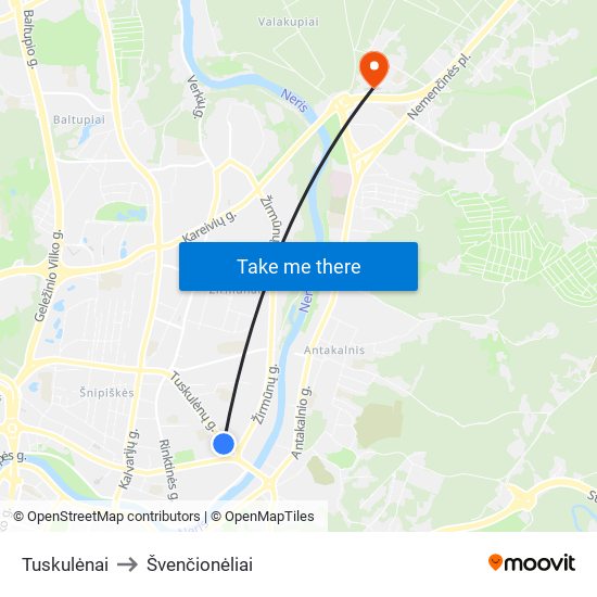 Tuskulėnai to Švenčionėliai map