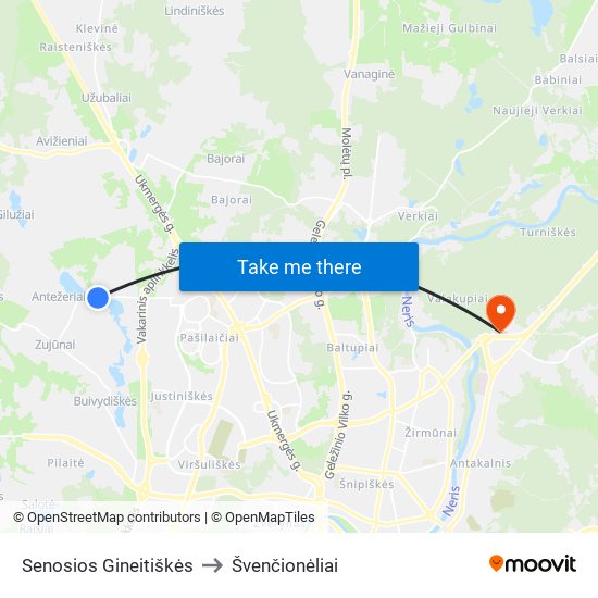 Senosios Gineitiškės to Švenčionėliai map