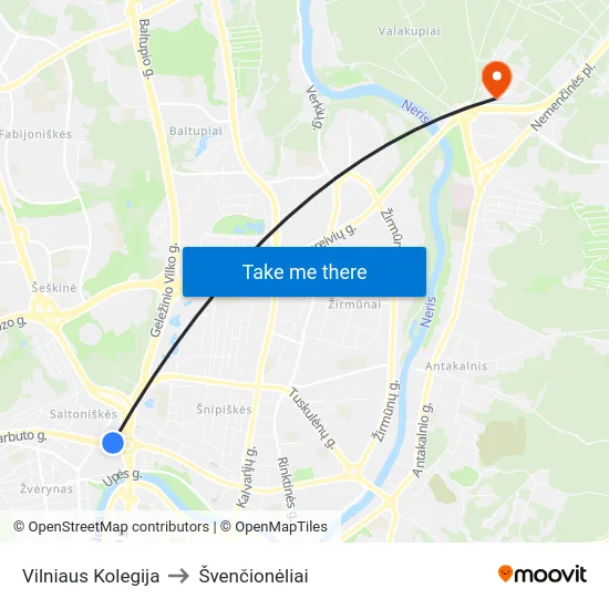 Vilniaus Kolegija to Švenčionėliai map