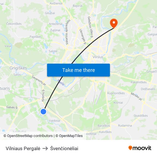 Vilniaus Pergalė to Švenčionėliai map