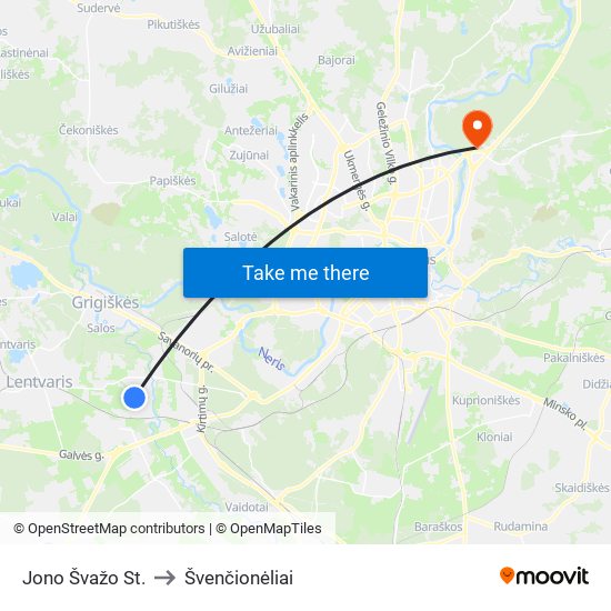 Jono Švažo St. to Švenčionėliai map