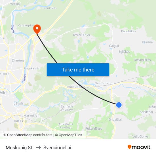 Meškonių St. to Švenčionėliai map
