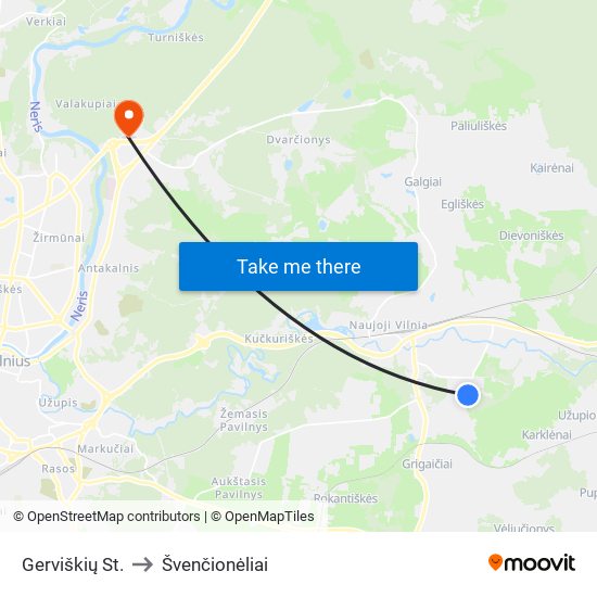Gerviškių St. to Švenčionėliai map