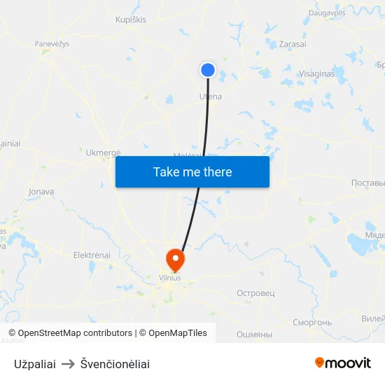 Užpaliai to Švenčionėliai map