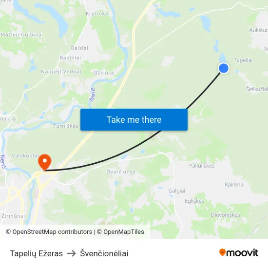 Tapelių Ežeras to Švenčionėliai map