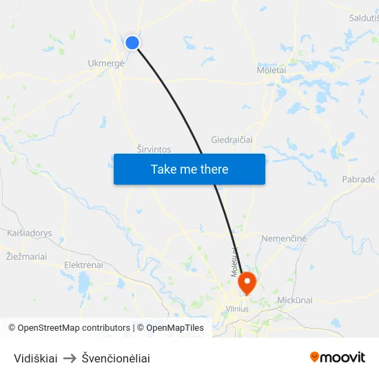 Vidiškiai to Švenčionėliai map