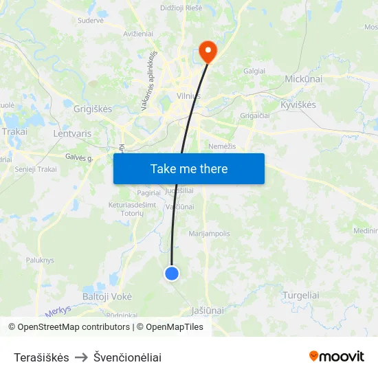 Terašiškės to Švenčionėliai map