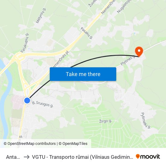 Antakalnis to VGTU - Transporto rūmai (Vilniaus Gedimino technikos universitetas) map