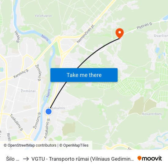 Šilo Tiltas to VGTU - Transporto rūmai (Vilniaus Gedimino technikos universitetas) map
